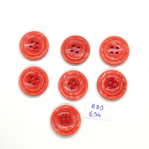 7 boutons en résine rouge clair - 22mm - abd694