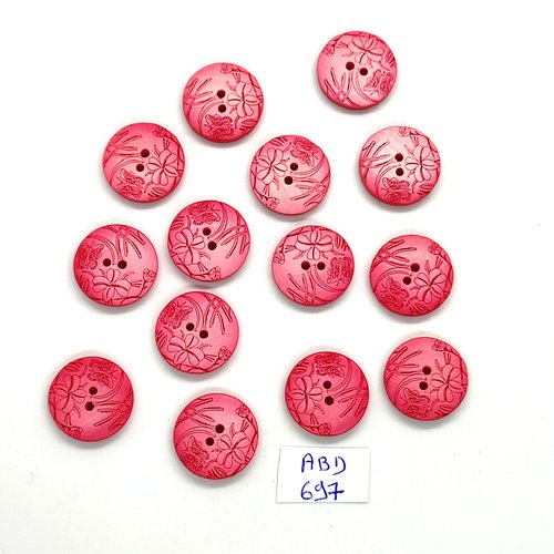 14 boutons en résine rouge clair - 18mm - abd697