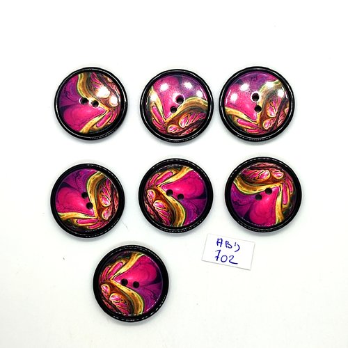 7 boutons en résine fuchsia et multicolore - 28mm - abd702