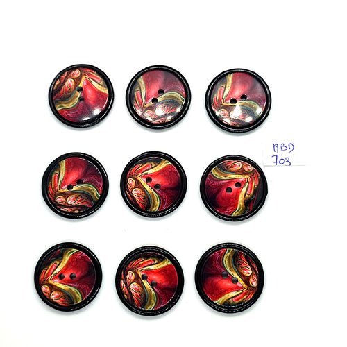 9 boutons en résine rouge et multicolore - 28mm - abd703