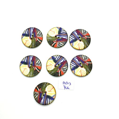 7 boutons en résine multicolore - 26mm - abd704