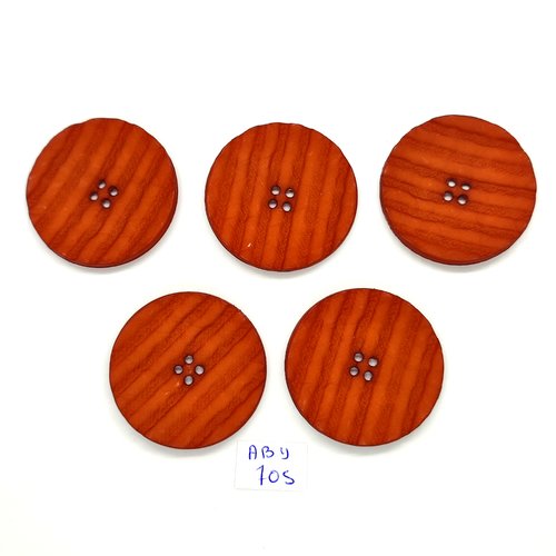 5 boutons en résine marron - 39mm - abd705