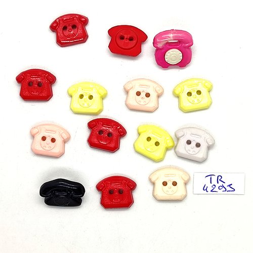 13 boutons fantaisie en résine multicolore (téléphone) - 15x15mm - tr4295