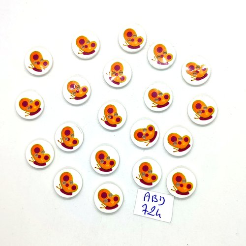 20 boutons fantaisie en résine orange et violet (escargot) - 13mm - abd724