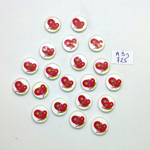 20 boutons fantaisie en résine rose et vert (escargot) - 13mm - abd725