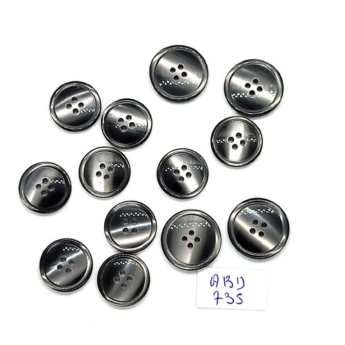 13 boutons en résine gris foncé -17mm et 10mm - abd735