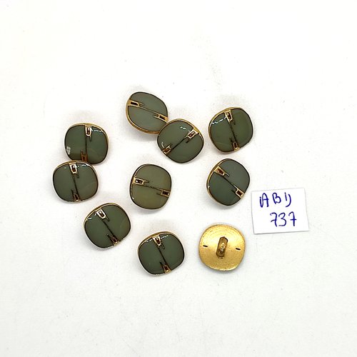 10 boutons en résine gris et doré -12mm - abd737