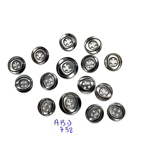 15 boutons en résine gris foncé -19mm et 11mm - abd738