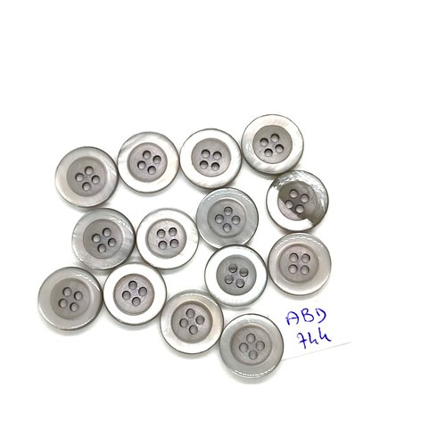 14 boutons en résine gris - 15mm - abd745