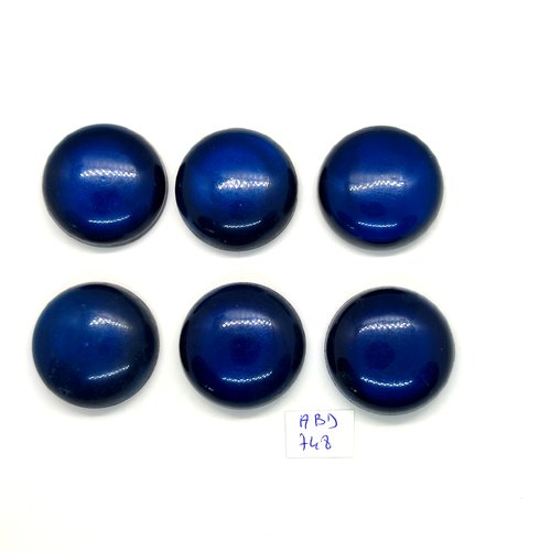 6 boutons en résine bleu - vintage - 33mm - abd748