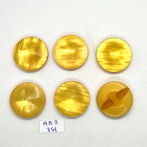6 boutons en résine jaune - vintage - 27mm - abd751