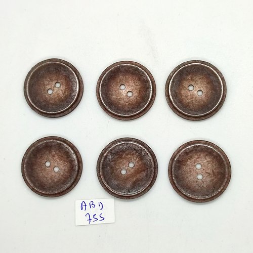 6 boutons en résine marron - vintage - 27mm - abd755