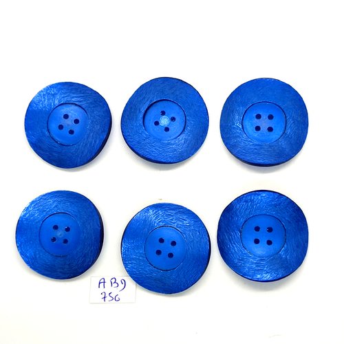 6 boutons en résine bleu - vintage - 33mm - abd756