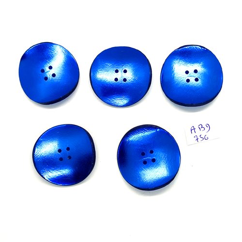 5 boutons en résine bleu - vintage - 33mm - abd756