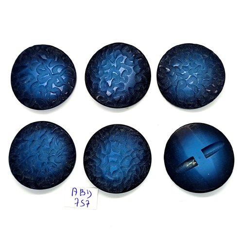 6 boutons en résine bleu - vintage - 36mm - abd757