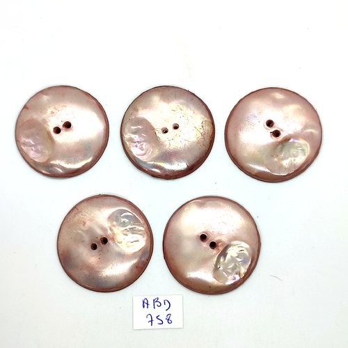 5 boutons en résine rose - vintage - 36mm - abd758