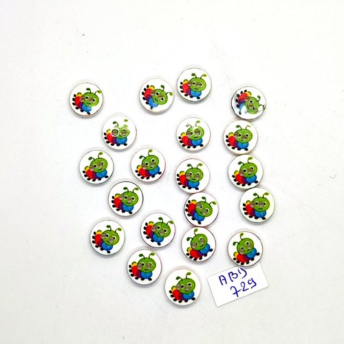 20 boutons fantaisie en résine vert bleu rouge (chenille) - 11mm - abd729