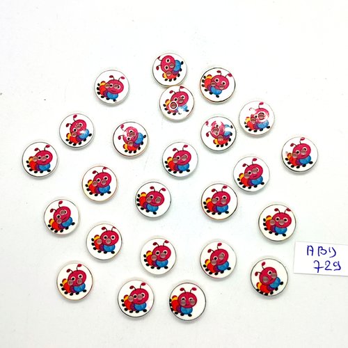 25 boutons fantaisie en résine rouge et bleu (chenille) - 11mm - abd729