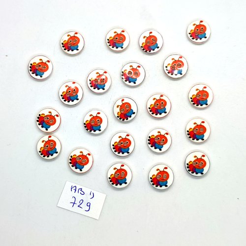 22 boutons fantaisie en résine orange et bleu (chenille) - 11mm - abd729