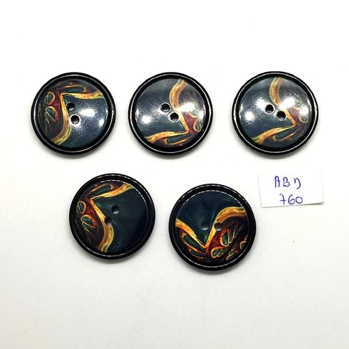 5 boutons en résine multicolore - 28mm - abd760