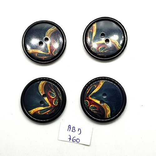 4 boutons en résine multicolore - 28mm - abd760