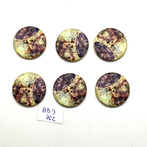 6 boutons en résine multicolore - 26mm - abd762