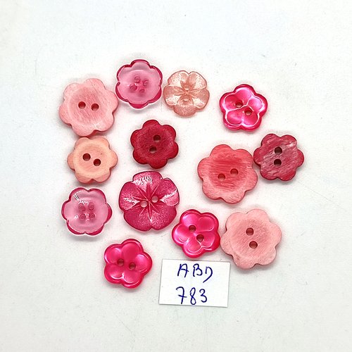 13 boutons en résine rose et fuchsia (fleur) - entre 12mm et 15mm - abd783