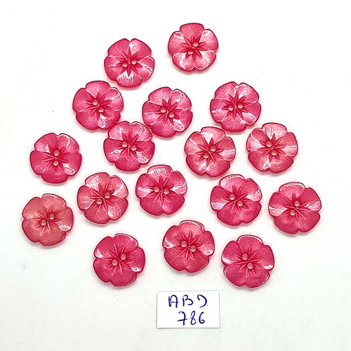 17 boutons en résine rose (fleur) - 15mm - abd786