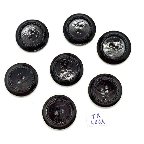 7 boutons en résine noir - 28mm - tr4244