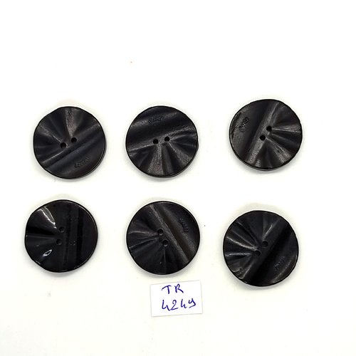 6 boutons en résine noir - 27mm - tr4249