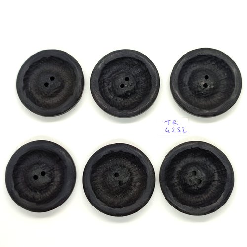 6 boutons en résine noir - 44mm - tr4252