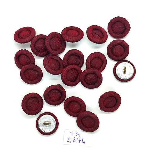 22 boutons en tissu bordeaux foncé et métal argenté - 17mm - tr4274
