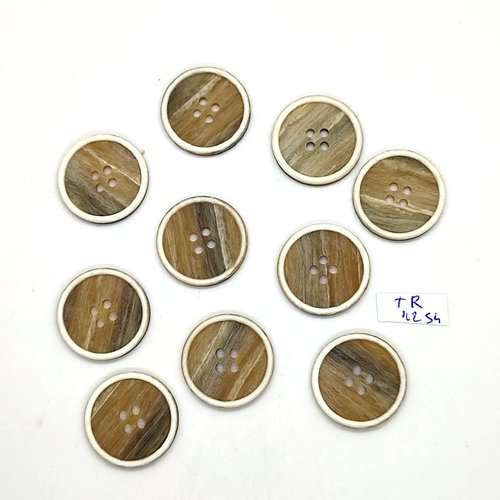 10 boutons en résine marron et blanc cassé - 23mm - tr4254