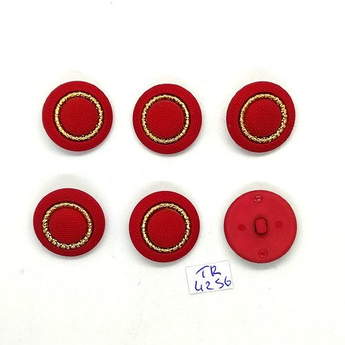 6 boutons en résine rouge et doré - 23mm - tr4256