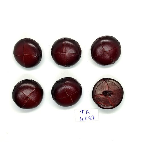 6 boutons en cuir marron / bordeaux - 25/26mm - tr4287