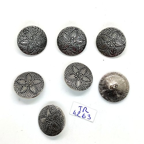 7 boutons en résine argenté (fleur) - 21mm - tr4263