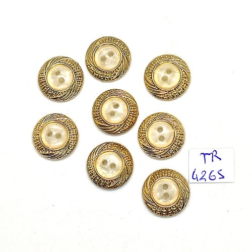 8 boutons en résine doré et blanc - 10mm - tr4265