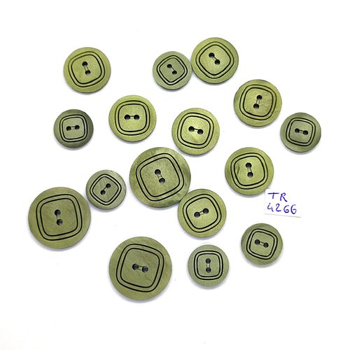 16 boutons en résine vert - 22mm - 18mm et 15mm - tr4266