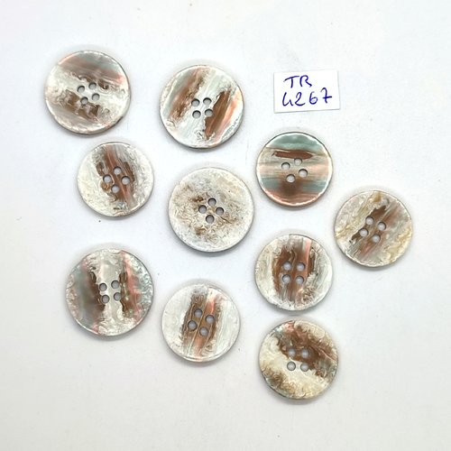 10 boutons en résine blanc cassé et marron - 23mm et 20mm - tr4267