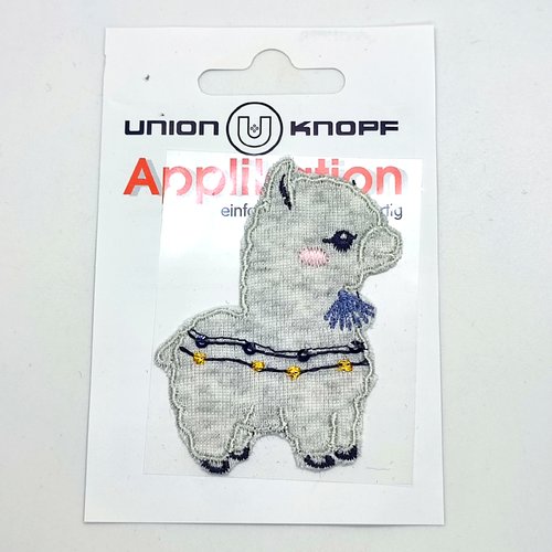 1 thermocollant / écusson à coudre - un lama gris / blanc - 5x7,5cm