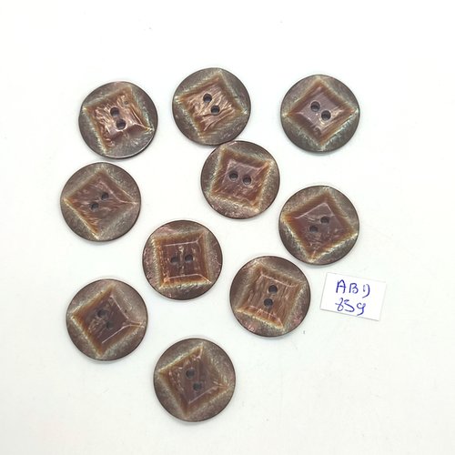 10 boutons en résine marron - 22mm - abd859