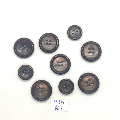 9 boutons en résine marron foncé - 20mm et 14mm - abd861