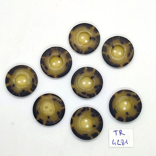 8 boutons en résine marron foncé et beige - 23mm - tr4281
