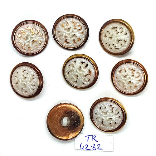 8 boutons en résine doré et blanc - 21mm - tr4282