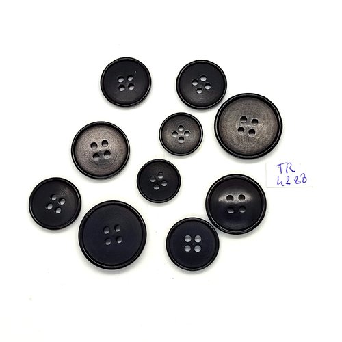 10 boutons en résine noir - 23mm - 20mm - 17mm et 15mm - tr4288