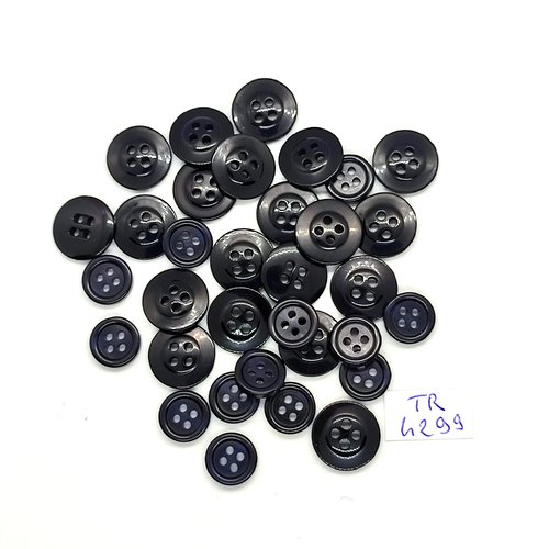 33 boutons en résine noir - 15mm et 11mm - tr4299