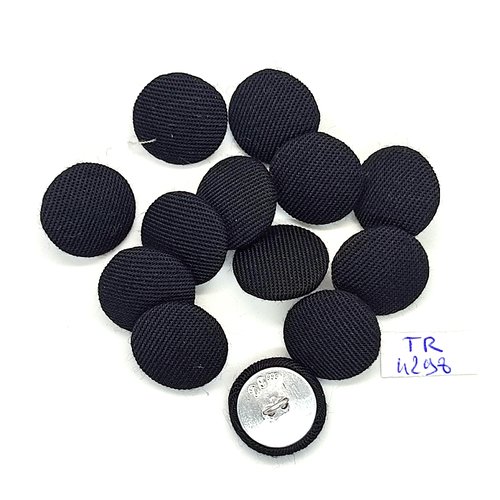 13 boutons en tissu noir et métal argenté - 17mm - tr4298