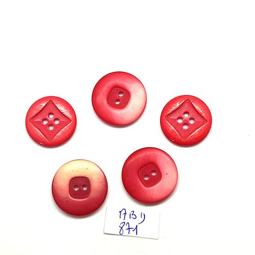 5 boutons en résine rouge et rose - 22mm et 20mm - abd871