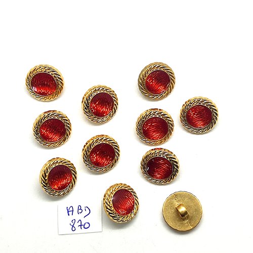 11 boutons en résine rouge / orangé et doré - 15mm - abd870