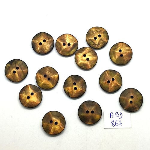 13 boutons en résine marron et doré - 18mm - abd867